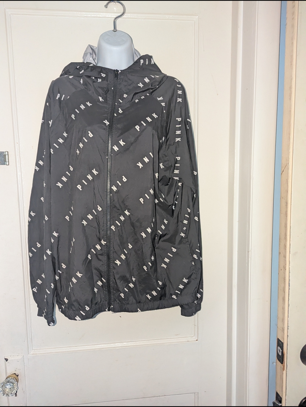 PINK Victoria's Secret Black Logo Windbreaker Jacket